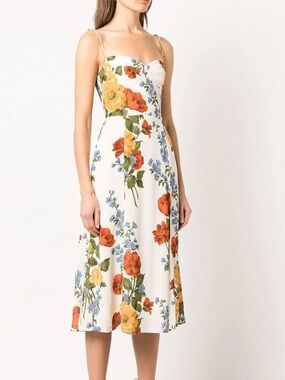 Reformation Juliette Floral Spaghetti-Strap Midi Dress with Red & Blue Bloom